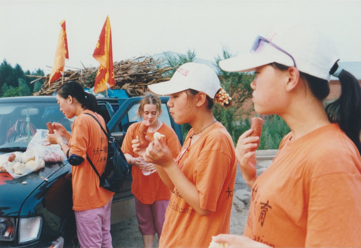 Sharing lunch during the trip
